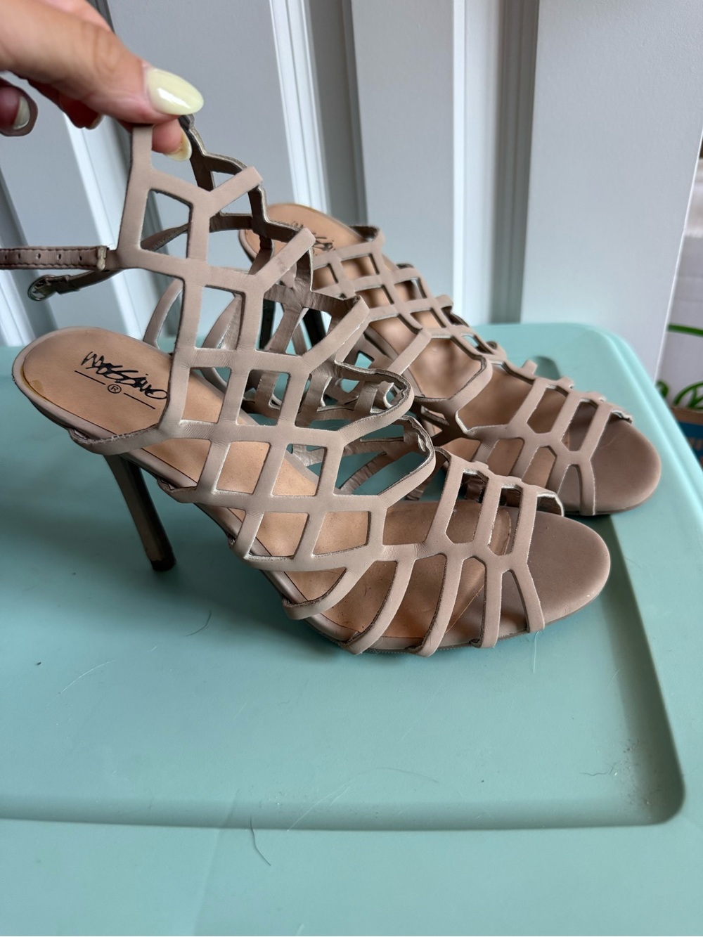 Wedge Open-Cage High Heel Sandals in Nude